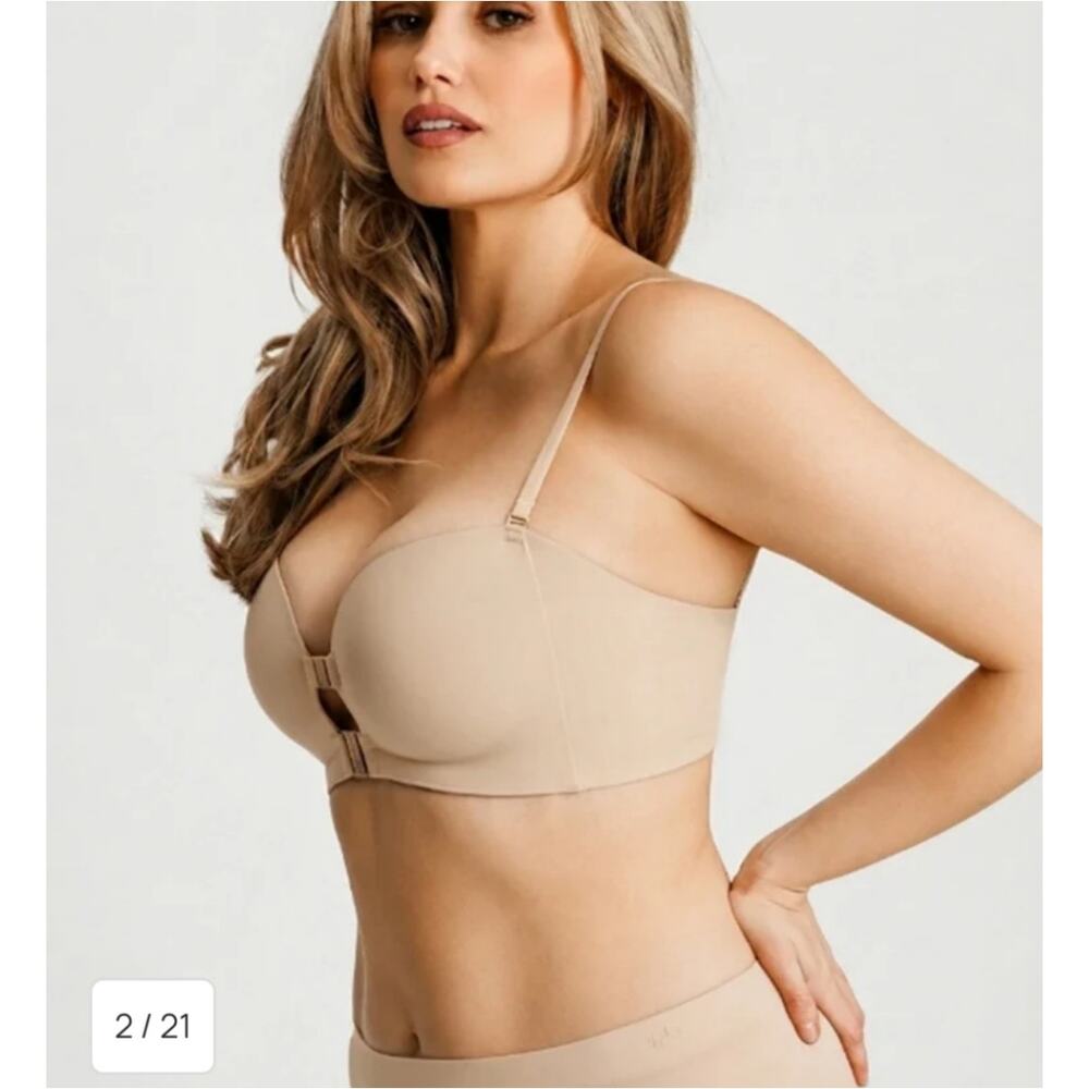 Swansway Strapless Front Closure Push-Up Bra in Nude sz M